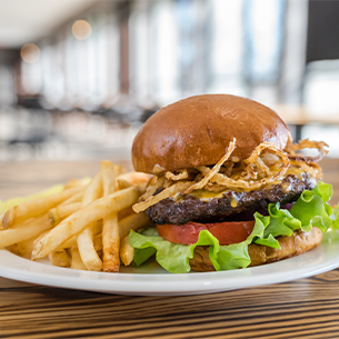 burger at pearl city hops restaurant in jamestown ny