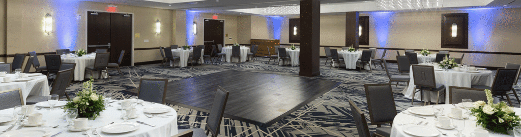grand ballroom at double tree hotel in jamestown ny set up as a wedding venue
