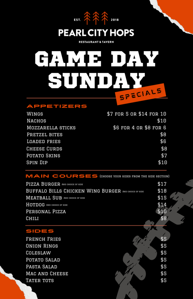 PCH Game day specials